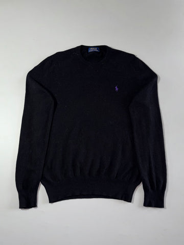 Polo Ralph Lauren Black Wool Crewneck with Purple Pony (S)