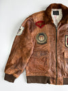 Avirex Type G-1 U.S. Navy Flight Jacket Multi-Patch Leather Bomber with Blood Chit & Shearling Collar (L/XL)