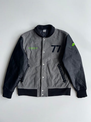 Nike Air-Sole 77 Grey Wool Black Leather Sleeve Varsity Jacket (M)