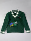 Lacoste Green Cricket V-Neck Sweater – Varsity Croc Patch Edition (XS)
