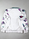 Vintage Pierre Cardin White Abstract Print Windbreaker Jacket (2XL)