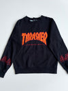 Thrasher Magazine Black Embroidered Logo Crewneck with Flame Sleeves(S)