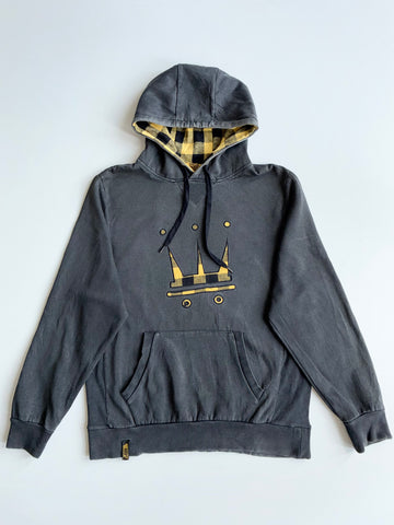 Y2K Dada Skate Team Supreme Crown Logo Hoodie with Buffalo Plaid Hood(XL)