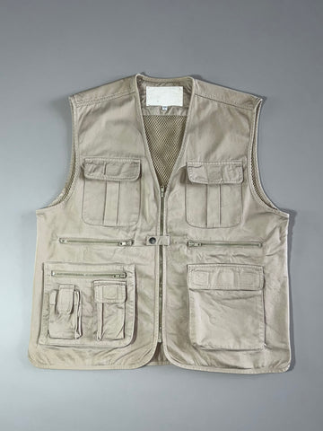Vintage Beige Multi-Pocket Utility Fishing Vest (L)