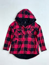 FB Red & Black Buffalo Check Sherpa-Lined Hooded Flannel Shacket (S/M)