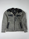 Harley-Davidson Grey Zip-Up Biker Jacket with Black Contrast Panels (M)