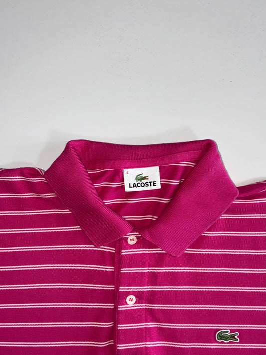 Lacoste Striped Pique Polo – Magenta Pink (M)