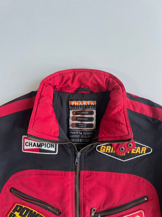 Vintage Pharta Professional DareDevil Racing Jacket Red Black Multi-Patch Daytona Champion Goodyear (M/L)