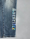 Chrome Hearts (CH) Distressed Denim Jeans with Holographic Graphic (W:34|L:41)