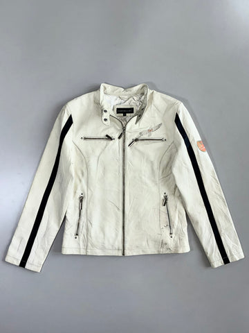 Cuiropolis Eagle Embroidered Racing | Real Leather Biker Jacket (XS)