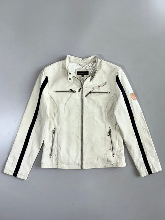 Cuiropolis Eagle Embroidered Racing | Real Leather Biker Jacket (XS)
