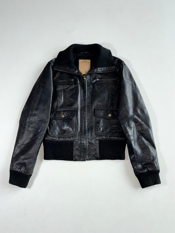 Vintage Conbipel Black Leather Bomber Jacket (S)