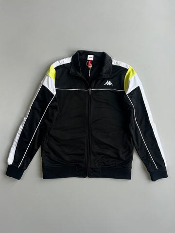 Kappa Black Colourblock Track Jacket with White & Neon Yellow Shoulder Panels (S/M)