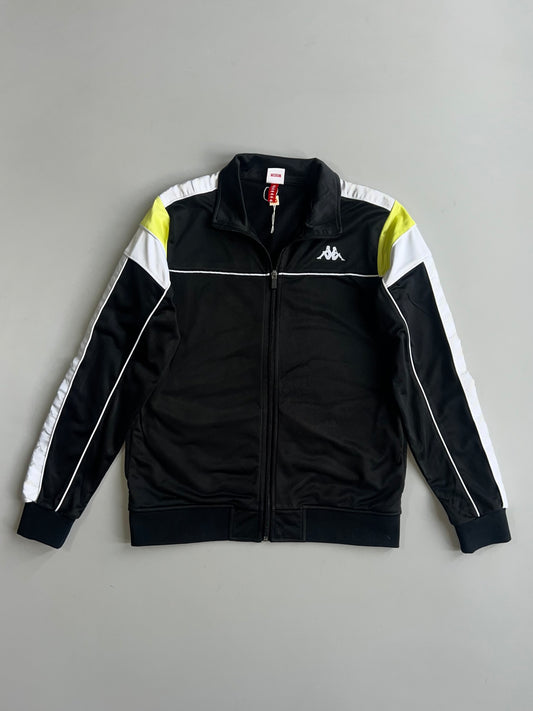 Kappa Black Colourblock Track Jacket with White & Neon Yellow Shoulder Panels (S/M)