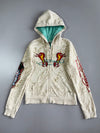 Ed Hardy by Christian Audigier Full-Zip Hoodie Cream Faux Fur Lined Hood Dragon & Tattoo Graphic (S)