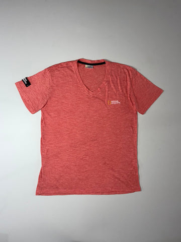 National Geographic | Coral Red V-Neck Tee | (L)