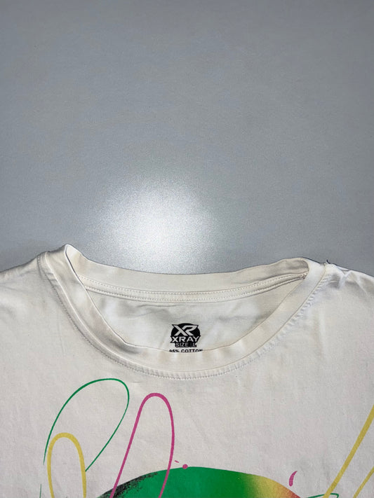 XRAY | Neon Skull Graphic Tee | White with front fully embroidered rhains stone  (L)