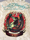 Ed Hardy by Christian Audigier Full-Zip Hoodie Cream Faux Fur Lined Hood Dragon & Tattoo Graphic (S)