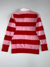 Ralph Lauren Pink & Red Striped Rugby Shirt with White Collar and Blue Pony Logo, Size (M)