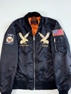Schott NYC Black MA-1 Souvenir Bomber – Eagle Embroidery, US Navy & Flag Patches (M)