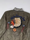 Mainstream Olive Green Faux Suede Varsity Bomber Embroidered Stone Jacket (XL)