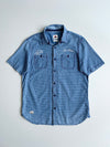 Edo Katsu Indigo Blue Check Embroidered Wave Short Sleeve Shirt – (M)