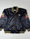 Vintage Snoopy Satin Bomber Jacket – Black/Gold Striped(XL)