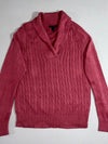 Tommy Hilfiger Cable Knit Shawl Collar Sweater – Coral Pink (M)