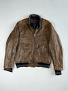 Andrew Marc Leather Bomber Jacket – Brown – Striped Rib Collar – (XL)
