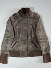 Review  Leather Moto Jacket – Grey/Taupe (XS)