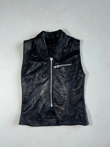Vintage Genuine Leather Zip Vest – Black – Made in Canada Women’s (XXS)