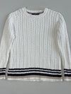 Tommy Hilfiger Cream Cable Knit Sweater with Navy Varsity Stripe Hem (S)