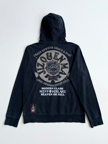 Jizo Bosatsu "Jizo & Enma" Japanese Streetwear Hoodie – Faded Black (S)