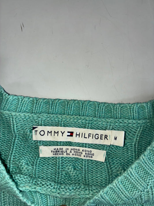 Vintage 90s Tommy Hilfiger Mint Green Cable Knit Sweater – Made in Hong Kong (S/M)