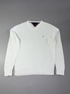 Tommy Hilfiger Premium Cotton V-Neck Sweater – White (L)