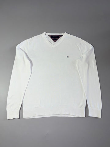 Tommy Hilfiger Premium Cotton V-Neck Sweater – White (L)