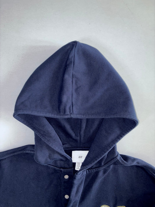 H&M Plaid Patch “M” Half-Button Pullover Hoodie Navy (M)