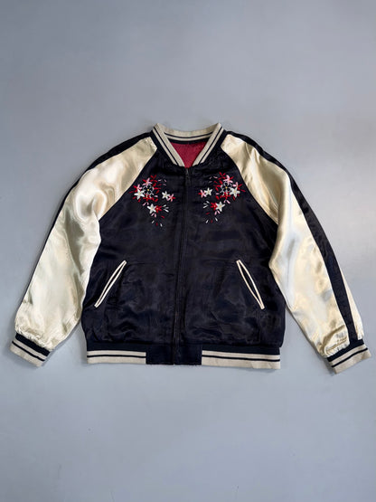 ZReversible Japanese Floral Fully Embroidery Satin Bomber RARE (S/M)