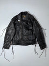 Vintage Black Lace-Up Leather Biker Jacket  L