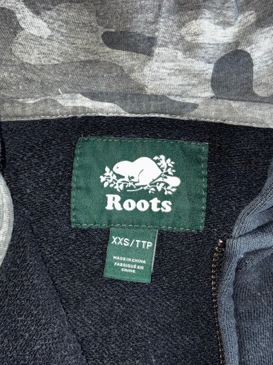 Roots Canada Zip-Up Hoodie Black Full Zip Hoodie with Camo Lined Hood  (S)