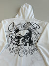 Y2K White Ribbed Script Print Zip Hoodie – Japanese Brand (S)