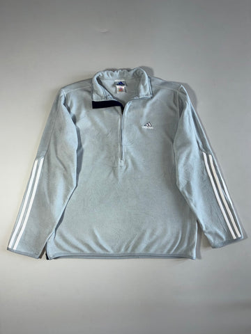 Adidas Light Grey Quarter-Zip Pullover with Three-Stripes Sleeves (2XL)