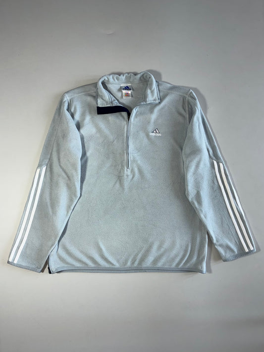 Adidas Light Grey Quarter-Zip Pullover with Three-Stripes Sleeves (2XL)