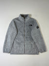 The North Face Grey Sherpa Fleece Jacket – “Never Stop Exploring” Patch (S)