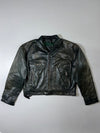 Vintage Black Leather Jacket w/ Green Lining (2XL)