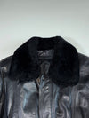 Vintage Playboy Black Leather Fur-Collar Aviator Bomber Jacket (L)