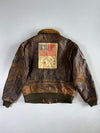 Vintage 90s Cotton Field Pure Leather A-2 Flight Bomber Jacket Military Patch Sherpa Collar, Distressed (XL)