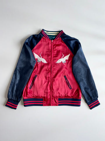 Japanese Sukajan | Hina Matsuri Crane Embroidered Souvenir Jacket | Maroon (M)