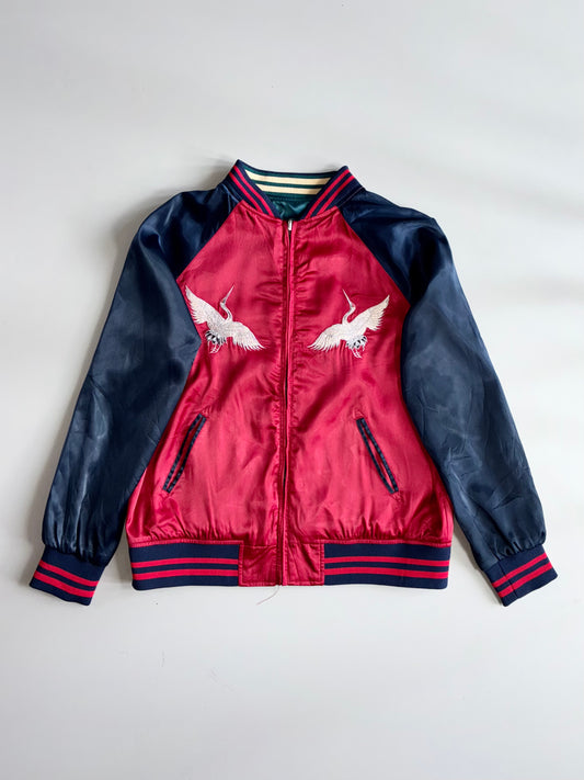 Japanese Sukajan | Hina Matsuri Crane Embroidered Souvenir Jacket | Maroon (M)