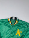 Vintage Majestic Oakland A's Green Satin Bomber Jacket (2XL)